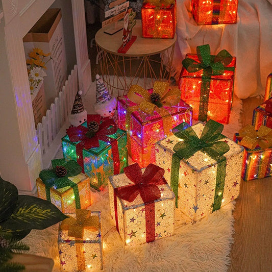 LED Vánoční dárkové krabičky – třídílná světelná sada