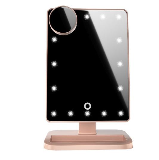 Dotykové make-up zrcadlo s LED osvětlením, Bluetooth reproduktorem a 10× zvětšovacím zrcátkem – 3v1