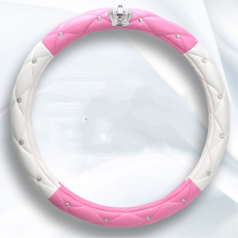 Dámský potah na volant s krystaly 💎 | Luxusní eko kůže, růžový