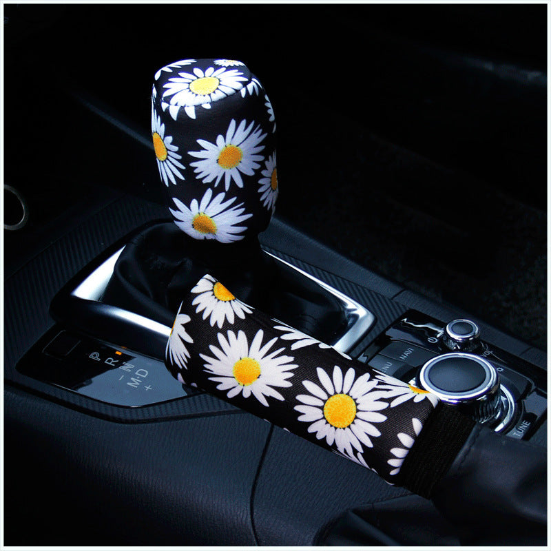 Lněný potah na volant – černý design se sedmikráskou (univerzální, 38 cm)