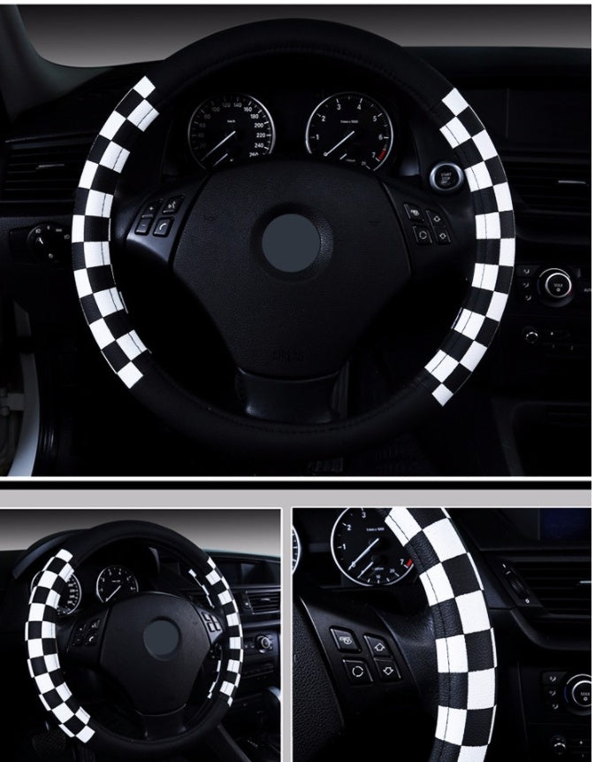 Kožený potah na volant – Elegantní kostkovaný design (38 cm)