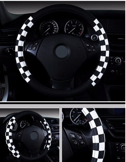 Kožený potah na volant – Elegantní kostkovaný design (38 cm)