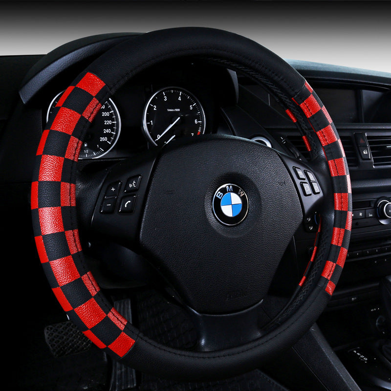 Kožený potah na volant – Elegantní kostkovaný design (38 cm)