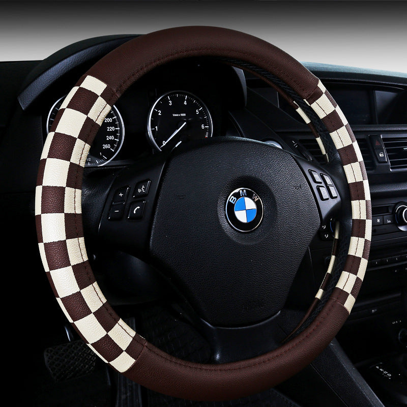 Kožený potah na volant – Elegantní kostkovaný design (38 cm)