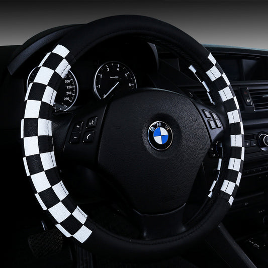 Kožený potah na volant – Elegantní kostkovaný design (38 cm)