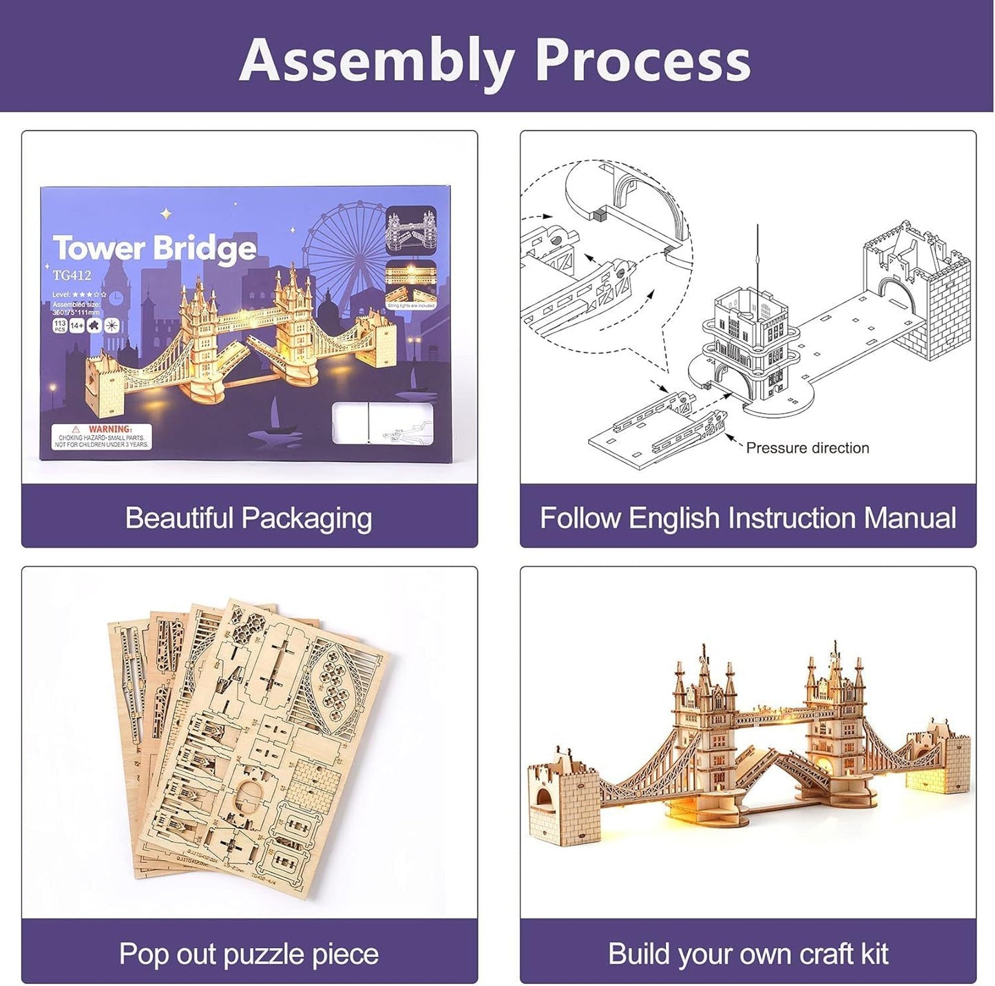 🏰 ROBOTIME 3D Dřevěné puzzle – London Tower Bridge
