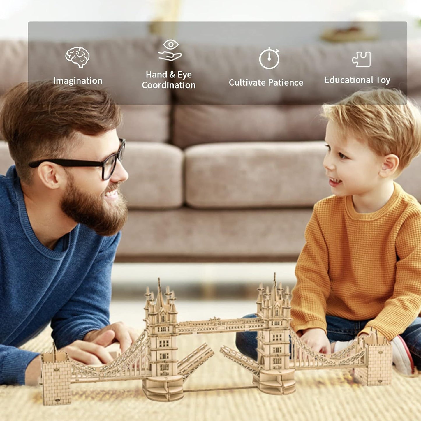 🏰 ROBOTIME 3D Dřevěné puzzle – London Tower Bridge