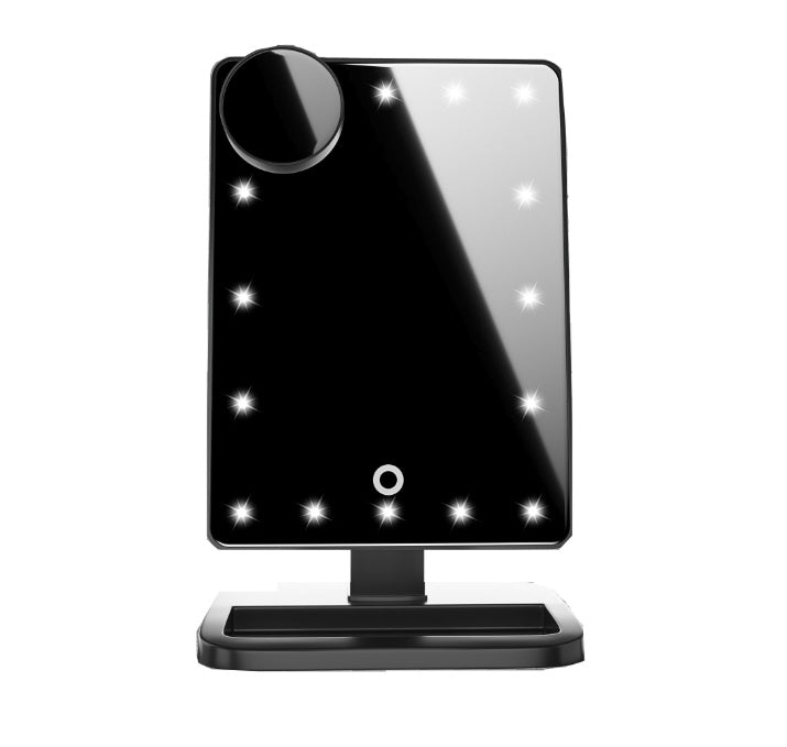 Dotykové make-up zrcadlo s LED osvětlením, Bluetooth reproduktorem a 10× zvětšovacím zrcátkem – 3v1