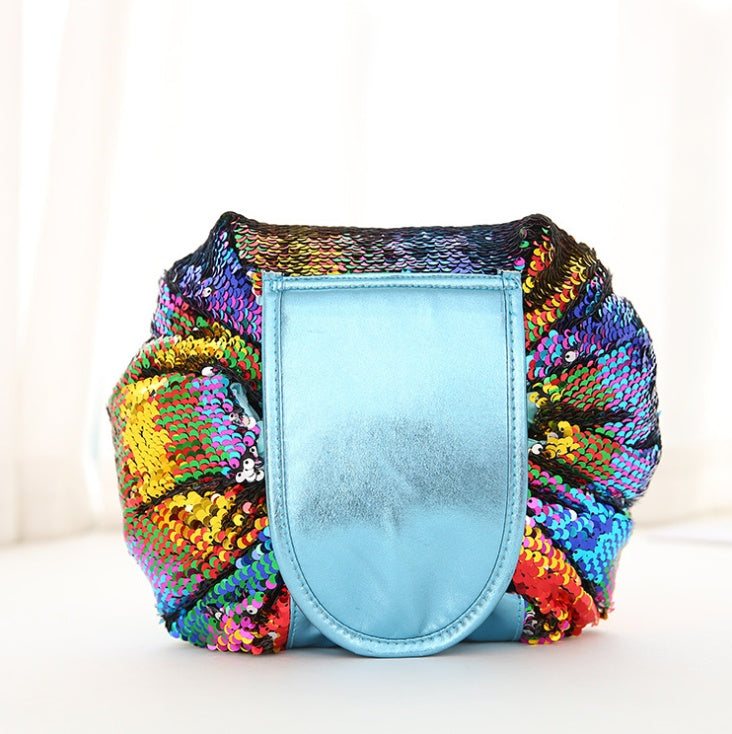 Cestovní kosmetická taštička se stahováním – oboustranné flitry