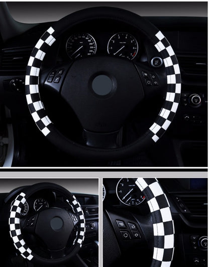 Kožený potah na volant – Elegantní kostkovaný design (38 cm)