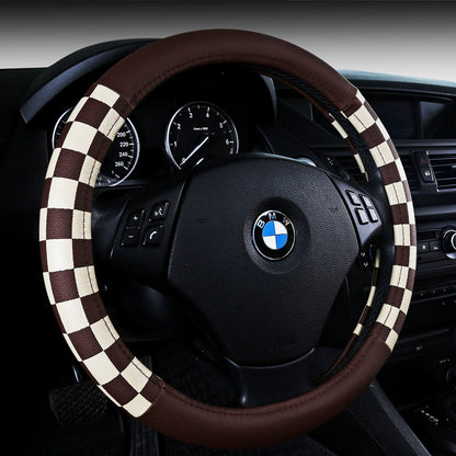 Kožený potah na volant – Elegantní kostkovaný design (38 cm)
