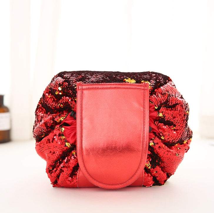 Cestovní kosmetická taštička se stahováním – oboustranné flitry